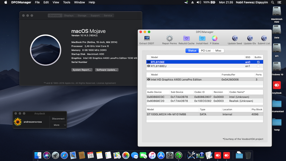 Success Hackintosh macOS Mojave 10.14.3 Build 18D42 at Lenovo Ideapad Z410